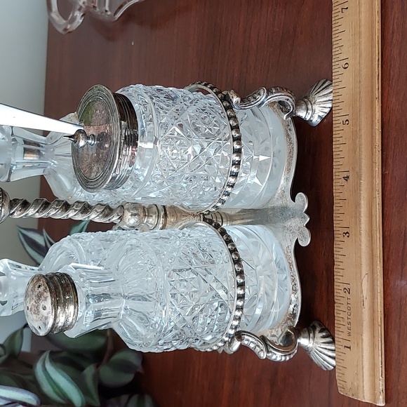 Sterling silver cut glass cruet set - Picture 12 of 13